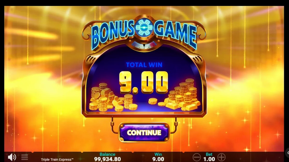 Interface futurista do slot Triple Train Express com luzes neon